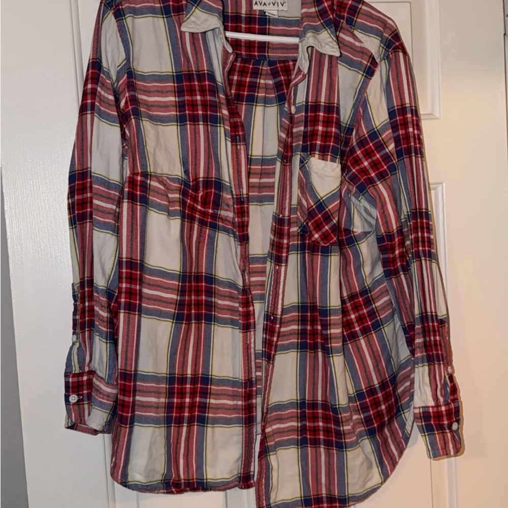 Ava & Viv Red and White Plaid Shirt